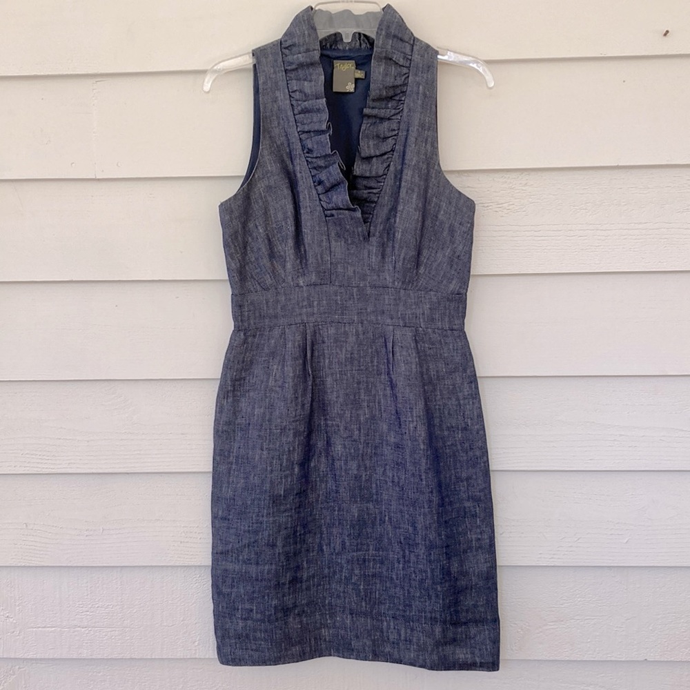 Taylor denim ruffle collar sheath dress